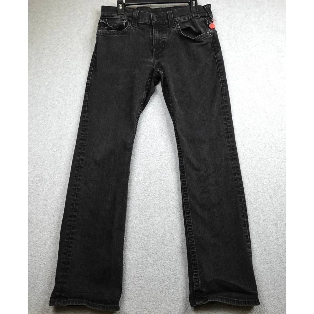 True Religion Ricky Relaxed Straight Jeans Mens 32 Black Washed Denim